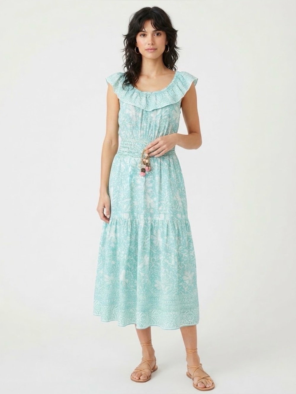 Bell by Alicia Bell Turquoise & White Floral Paisley Midi Dress - Size XS